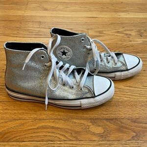 Sparkly silver glitter Chuck Taylors. Worn only once, great condition.